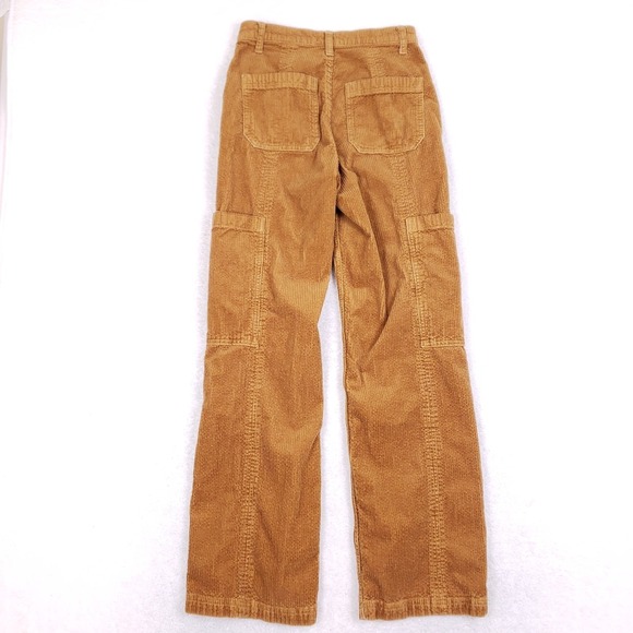 Arizona Cargo Pants 3 High Waisted Wide Leg Tan Corduroy Utility Retro Skater - Picture 8 of 9